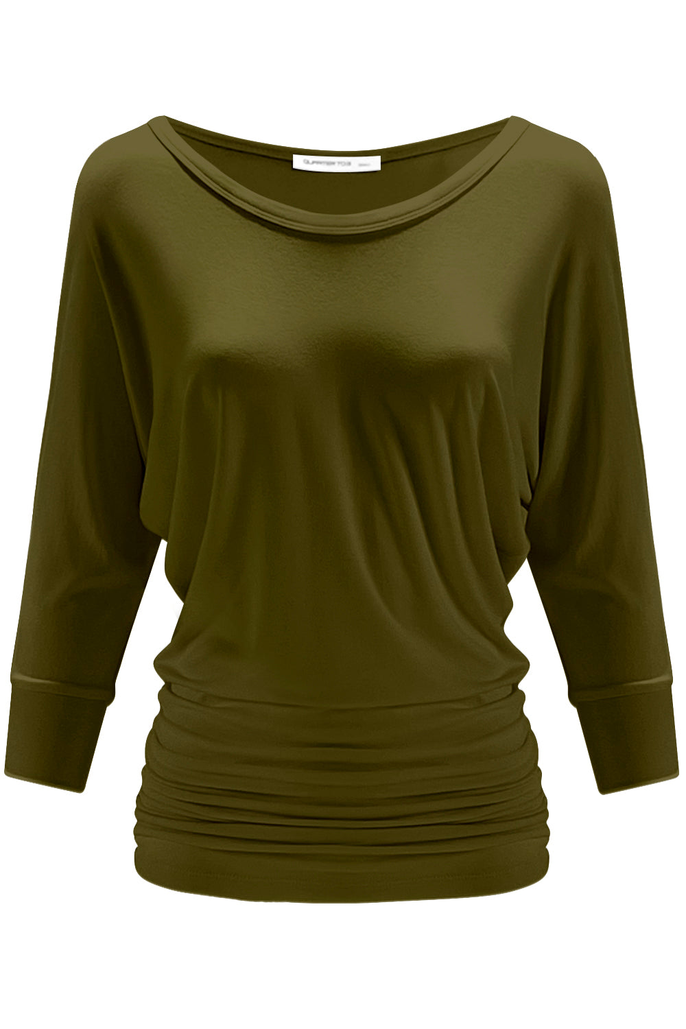 PLUS WOMEN'S V NECK 3/4 SLEEVE SHIRRING DOLMAN TOP