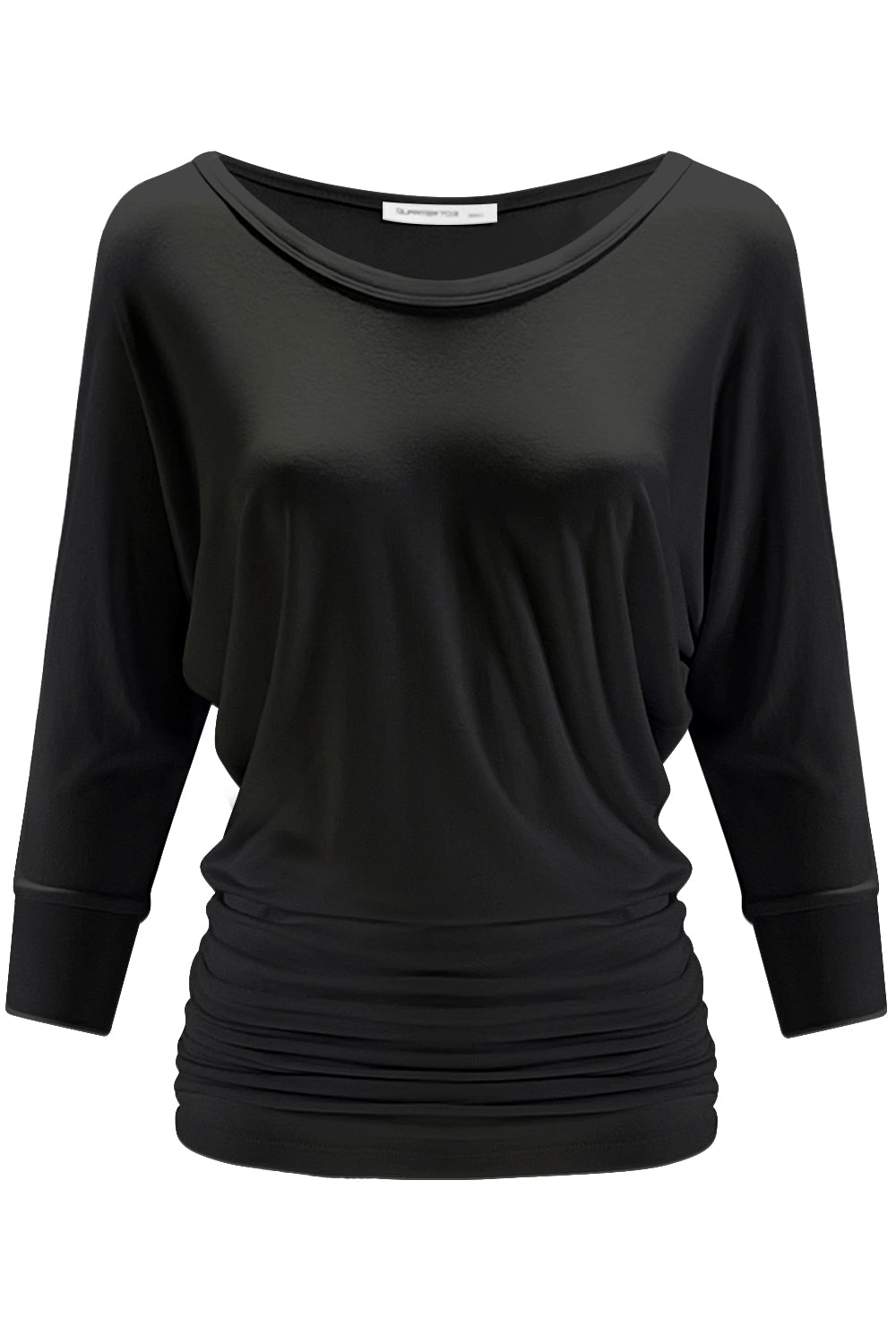 PLUS WOMEN'S V NECK 3/4 SLEEVE SHIRRING DOLMAN TOP