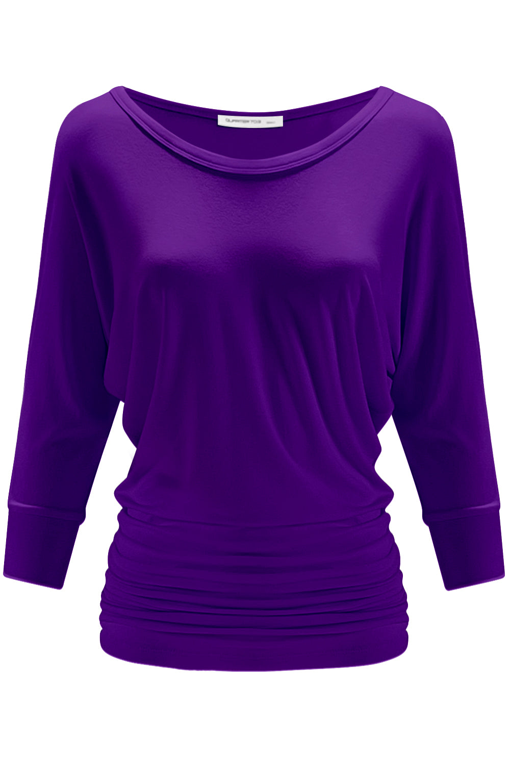 PLUS WOMEN'S V NECK 3/4 SLEEVE SHIRRING DOLMAN TOP