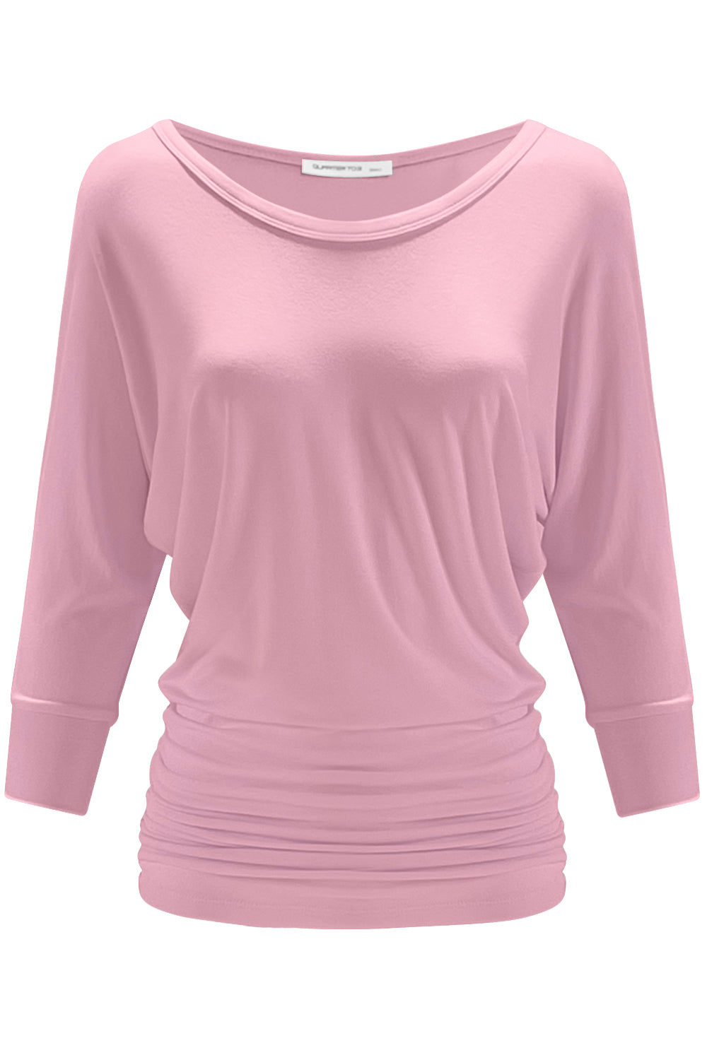 PLUS WOMEN'S V NECK 3/4 SLEEVE SHIRRING DOLMAN TOP