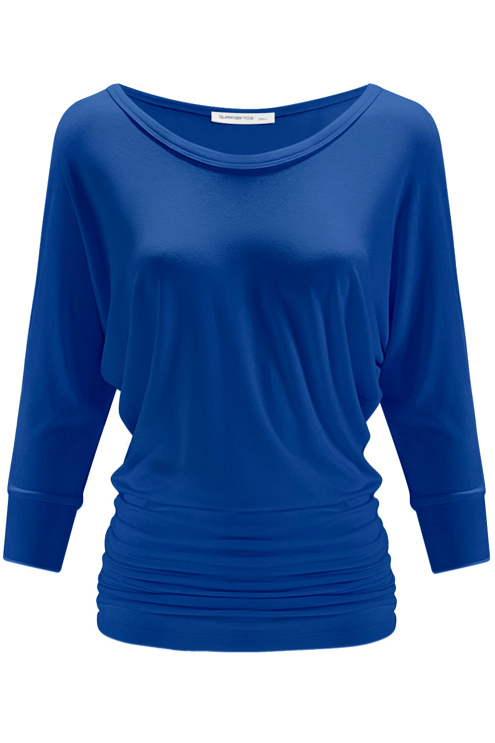 PLUS WOMEN'S V NECK 3/4 SLEEVE SHIRRING DOLMAN TOP