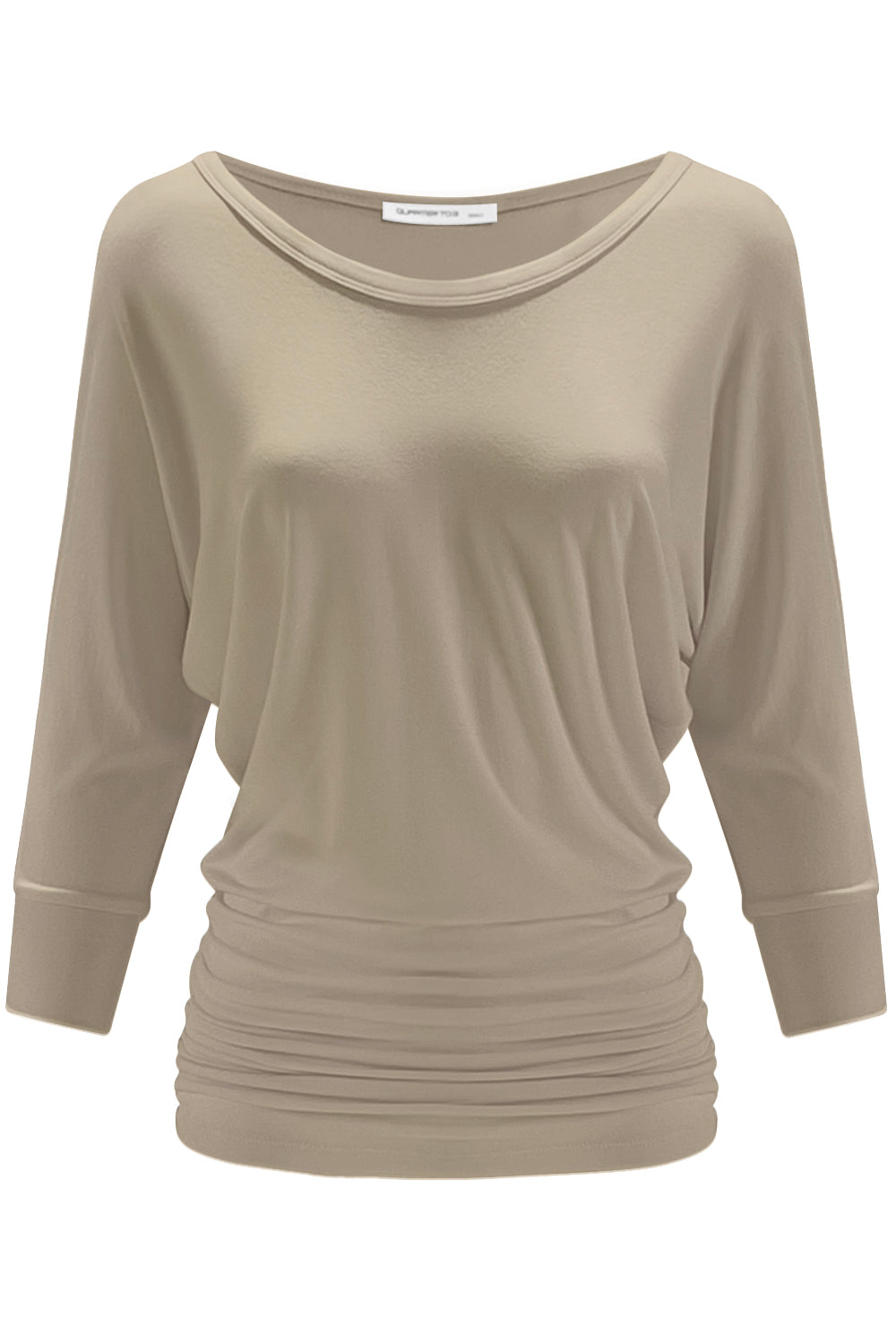 PLUS WOMEN'S V NECK 3/4 SLEEVE SHIRRING DOLMAN TOP