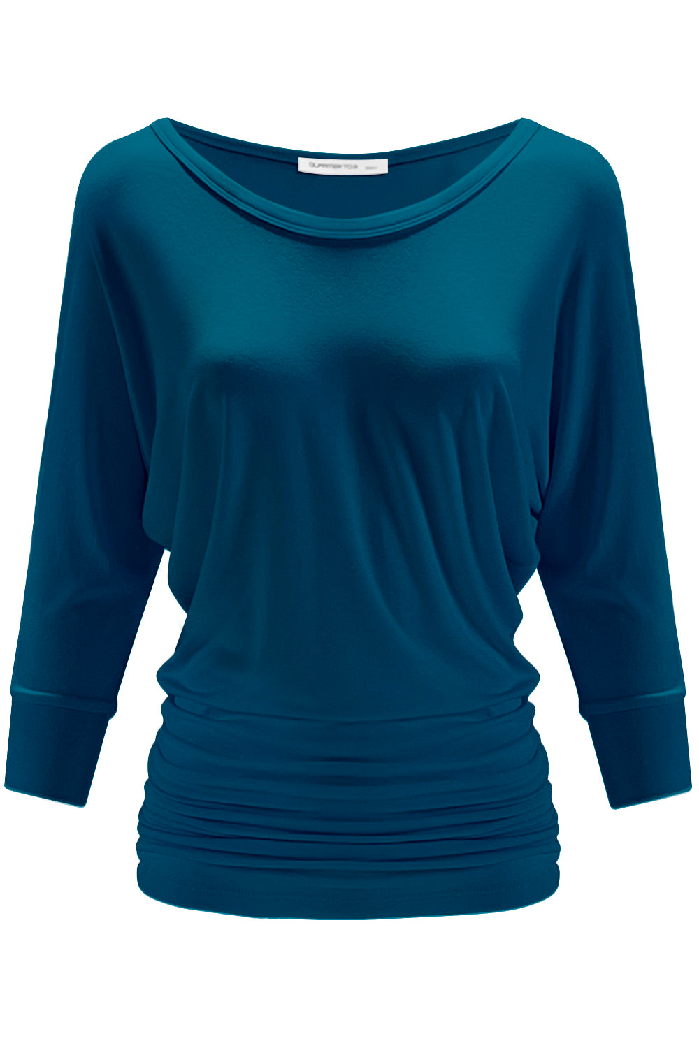 PLUS WOMEN'S V NECK 3/4 SLEEVE SHIRRING DOLMAN TOP