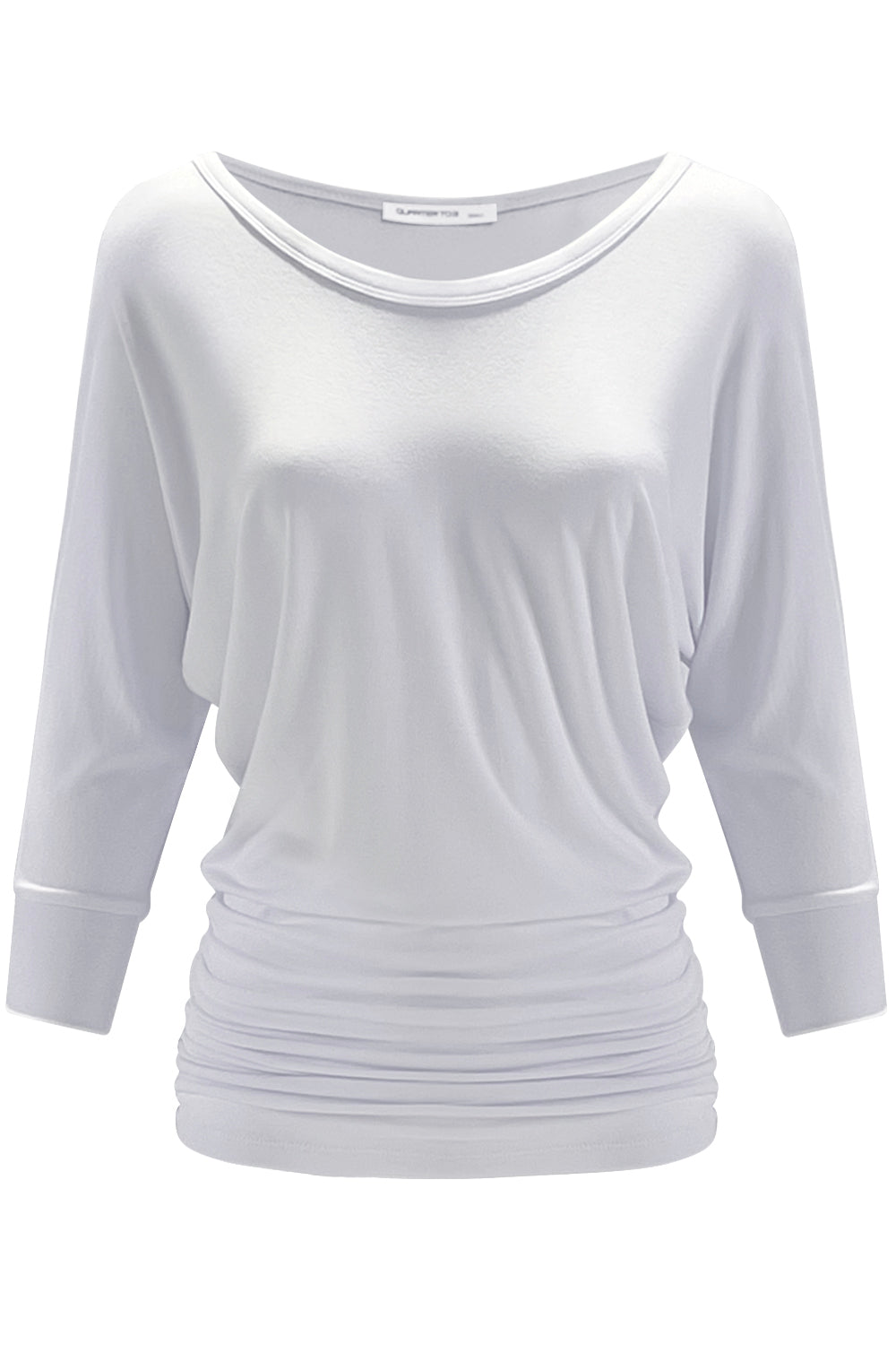 PLUS WOMEN'S V NECK 3/4 SLEEVE SHIRRING DOLMAN TOP