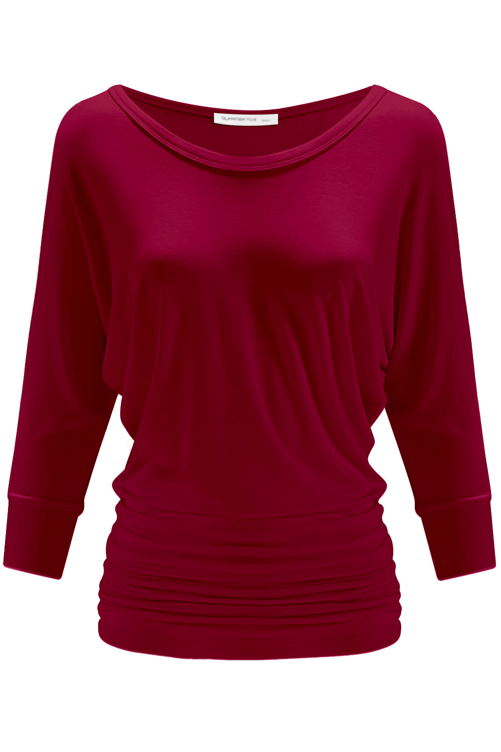 PLUS WOMEN'S V NECK 3/4 SLEEVE SHIRRING DOLMAN TOP