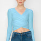 Women's Deep V-Neck Long Sleeve Crop Top