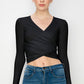 Women's Deep V-Neck Long Sleeve Crop Top