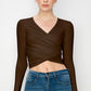 Women's Deep V-Neck Long Sleeve Crop Top