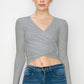 Women's Deep V-Neck Long Sleeve Crop Top