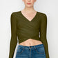 Women's Deep V-Neck Long Sleeve Crop Top