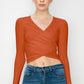 Women's Deep V-Neck Long Sleeve Crop Top