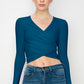 Women's Deep V-Neck Long Sleeve Crop Top