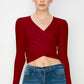 Women's Deep V-Neck Long Sleeve Crop Top